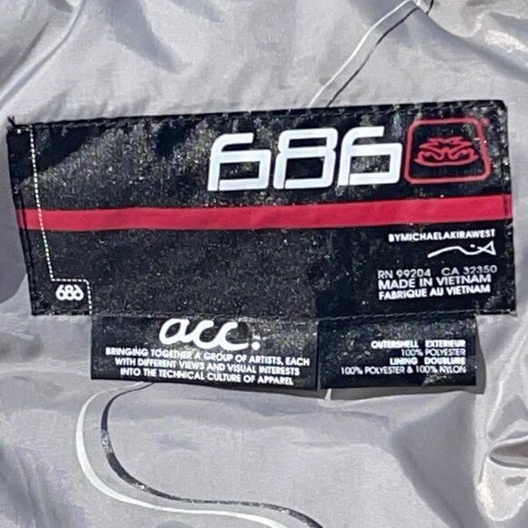 686 MEDIUM Men's Gray AAC Tiger Snowboard/Ski Jacket with Woven Detail - Picture 12 of 14